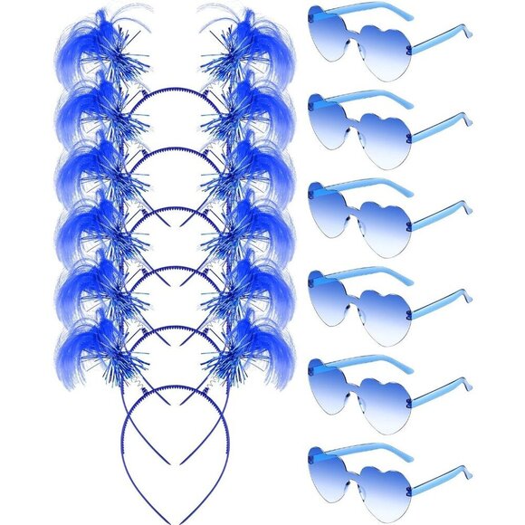 12 Pcs Pom Pom Headbands Heart Sunglasses Costume Party Accessory